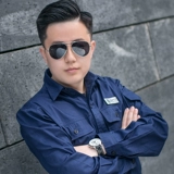 Летний тонкий хлопковый синий антистатический лонгслив для работы