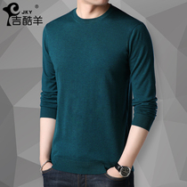 Mens long-sleeved T-shirt round neck with wool youth thin section knitwear Spring and Autumn slim base shirt Mens trend sweater