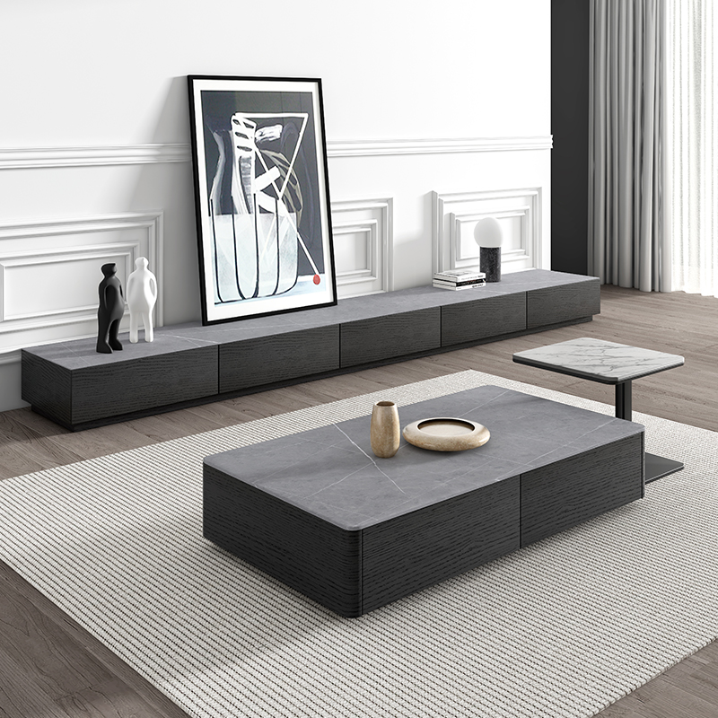 Ideolar minimalist rock plate TV cabinet tea table combination modern minimalist small family living room Nordic new ground desk cabinet