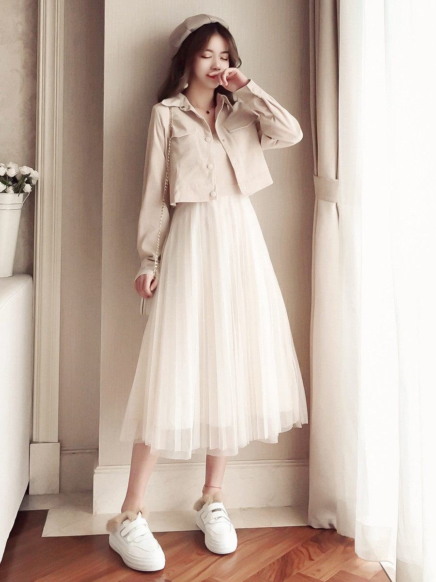 Fairy dress female spring dress 2020 new French soft wind mesh dress dress plus two suits