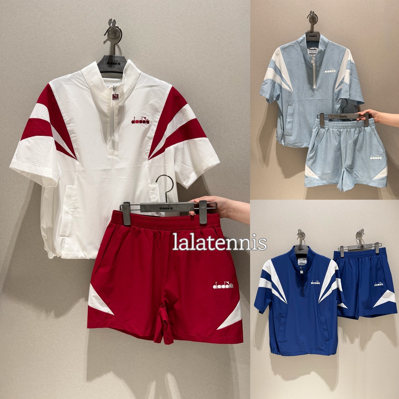 Korean Brand Diadora 26-Year Tennis Grand Slam Unisex Breathable Cool Quick-Dry Half-Zip Short-Sleeve Shorts