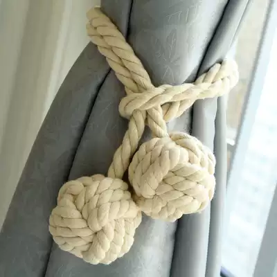 Pure hand-woven American pastoral cotton rope curtain buckle curtain strap Curtain rope environmental protection hanging ball tassel