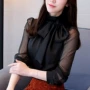 2018 đầu thu mới áo voan nơ nữ phiên bản Hàn Quốc hoang dã tự phối áo dài tay áo ren đáy áo sơ mi áo sơ mi nữ form rộng