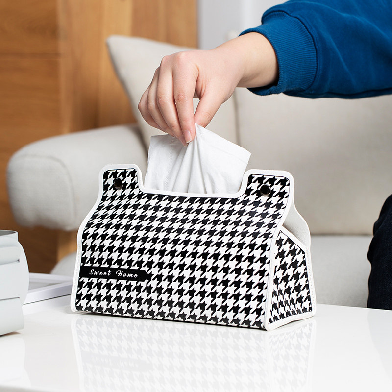 Simple light luxury Nordic houndstooth leather tissue box car home living room bedroom powder room storage toilet paper box