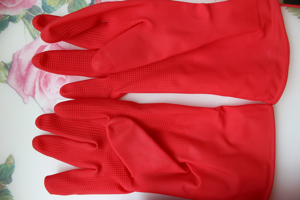 Korean rubber non-slip gloves housework cleaning kitchen dishwashing rubber gloves thin waterproof Korean L size