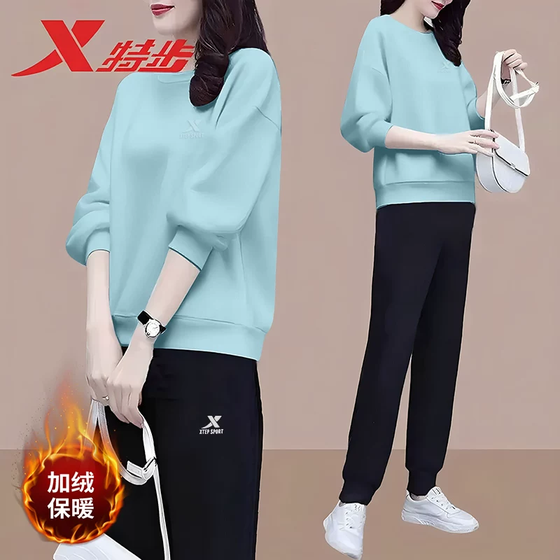 Xtep, демисезонный комплект, вязаный лонгслив, брюки, спортивный костюм из флиса для отдыха