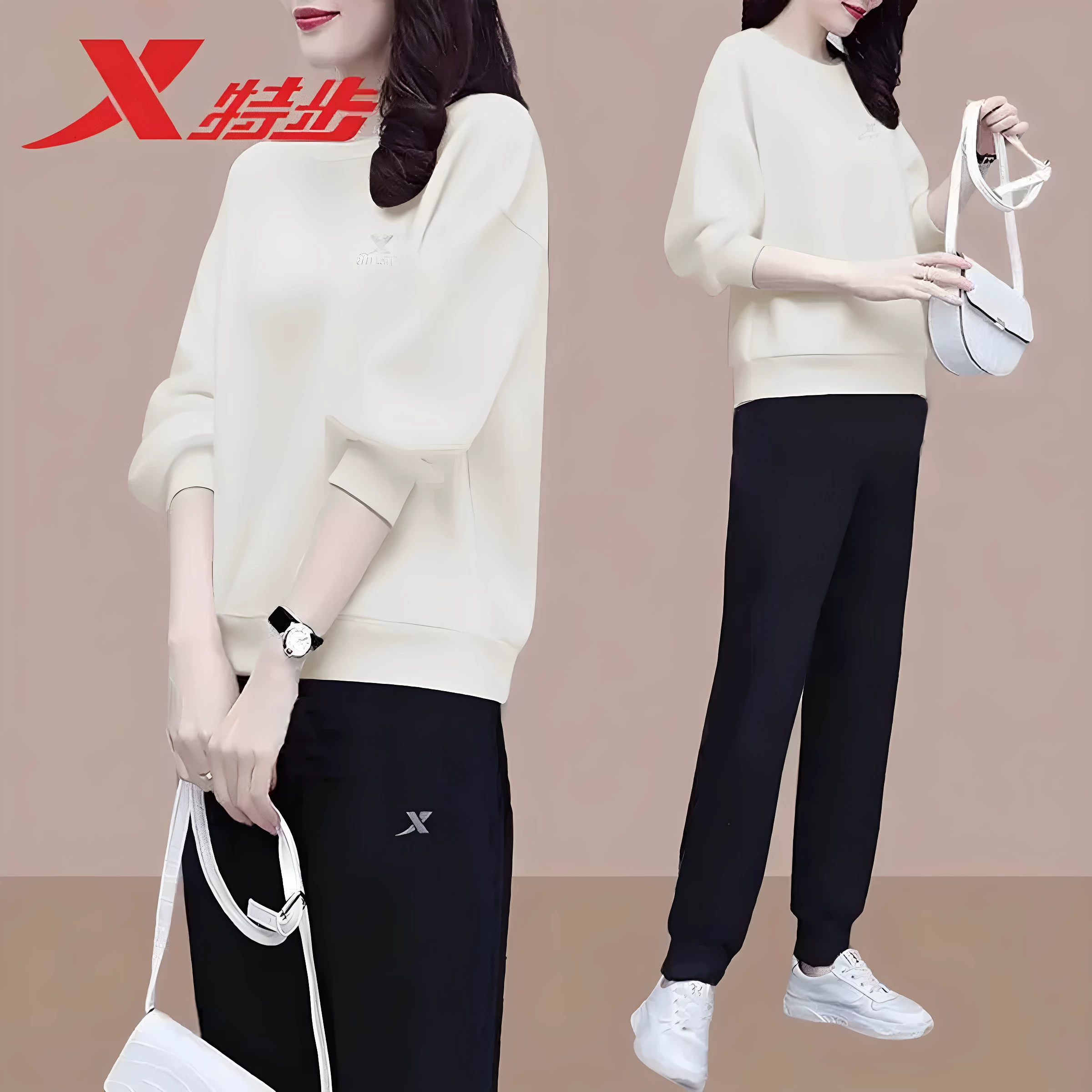 Xtep, демисезонный комплект, вязаный лонгслив, брюки, спортивный костюм из флиса для отдыха
