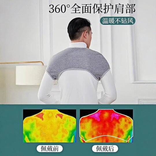 Men's Shoulder Protector for Autumn and Winter, Warm Shoulder and Neck Brace for Frozen Shoulder, Cervical Spine, Sleeping, Cold Protection, Long-Sleeved Neck Shawl with Camel Wool, Thickened