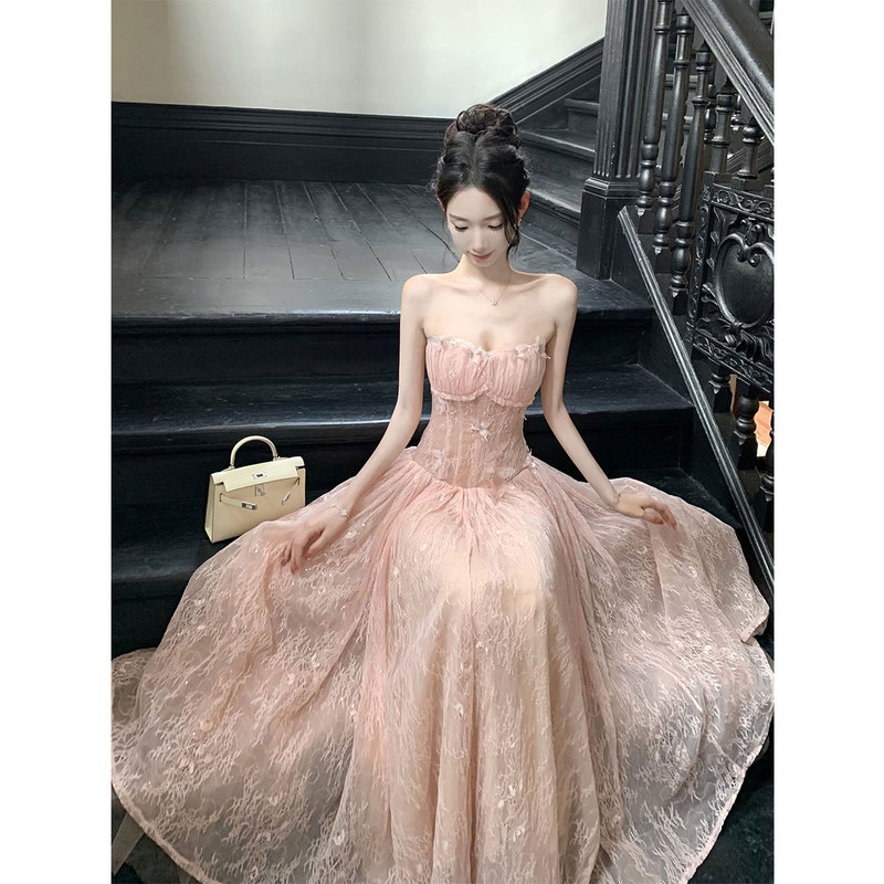 Pink Coming-Of-Age Ceremony Dress, High-End Light Luxury, Niche, Graduation Banquet, Birthday, Lace, Socialite, Slim Fit, Hostess Pink Coming-Of-Age Ceremony Dress, High-End Light Luxury, Niche, Graduation Banquet, Birthday, Lace, Socialite, Slim Fit, Hostess