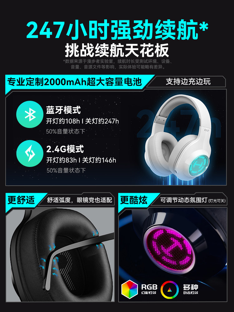 Edifier Delta Action Gaming Headset Over-Ear Bluetooth Computer Mobile Game Fps E-Sports G2 Wireless