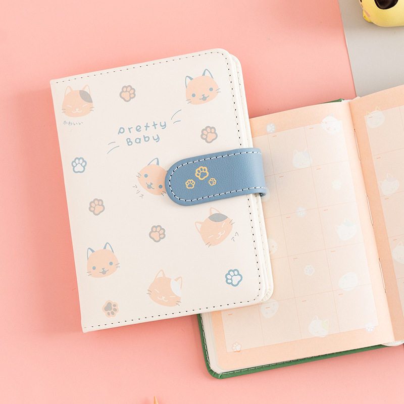 Cute girl heart bronzing cat pu leather magnetic buckle book multi-specification inner page student handbook notebook 64K