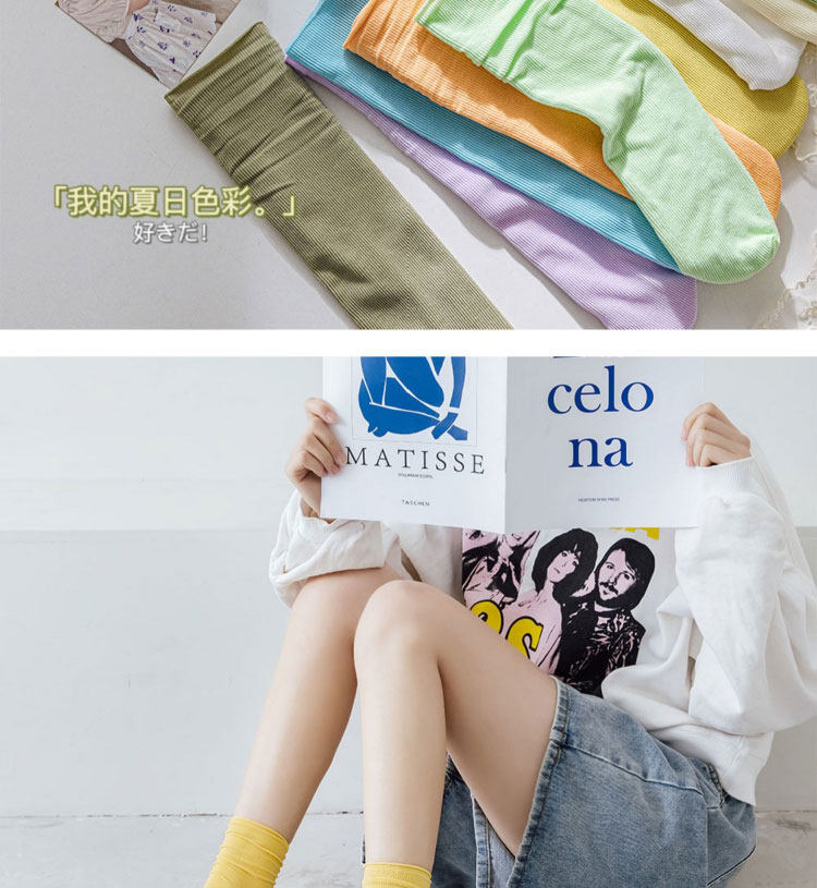 冰冰袜子女夏款中筒袜ins潮网红纯色夏天薄款白色长筒外穿堆堆袜详情13