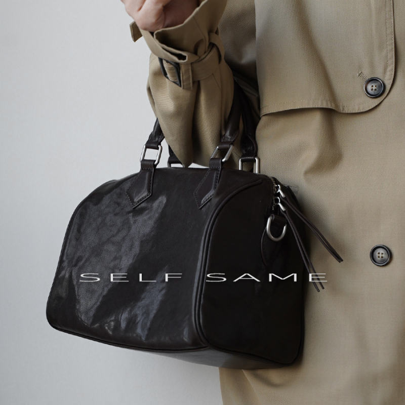 Selfsame High-End First-Layer Vegetable-Tanned Leather Boston Handbag, Daily Commute, Medium-Sized Bag, Underarm Bag