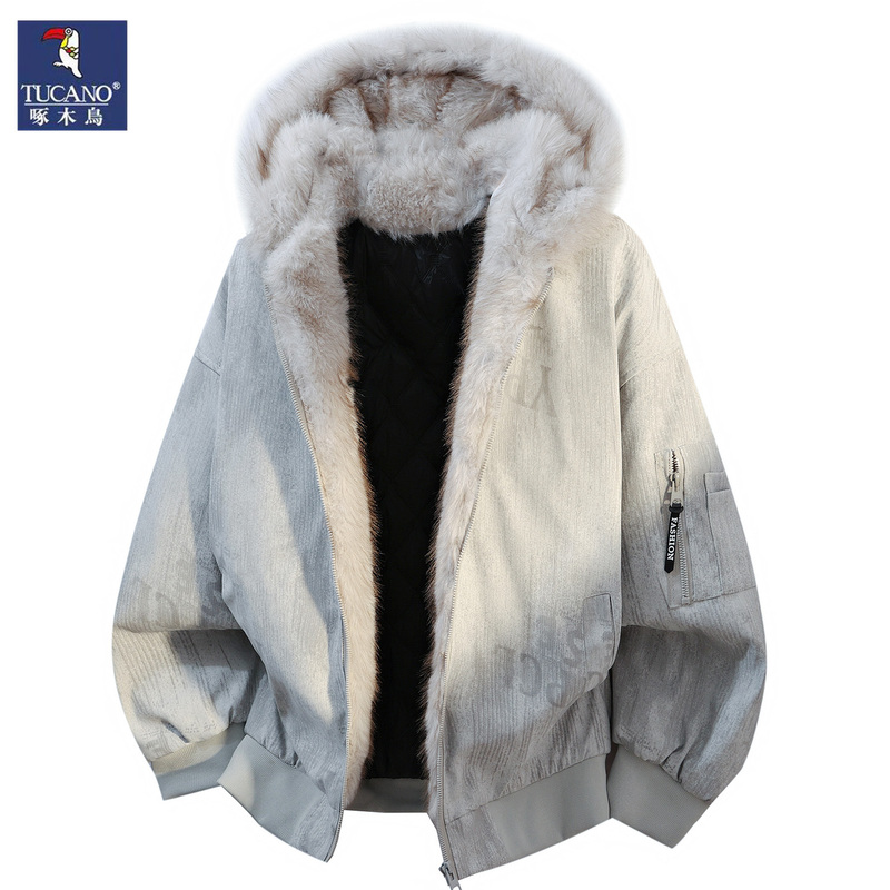 Woodpecker Cotton Coat for Men, American Style Trendy Hooded Cotton Jacket, New Winter Model, Loose Fit, Fleece-Lined and Thickened, Zuo Shan Diao Jacket Woodpecker Cotton Coat for Men, American Style Trendy Hooded Cotton Jacket, New Winter Model, Loose Fit, Fleece-Lined and Thickened, Zuo Shan Diao Jacket