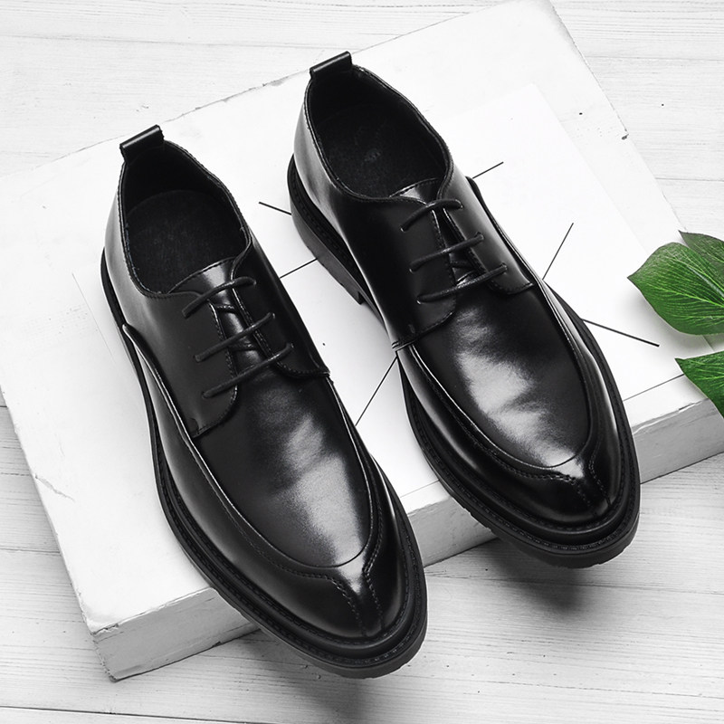 First layer cowhide leather men's shoes business formal casual leather shoes men's British pointed toe heightened groom wedding shoes