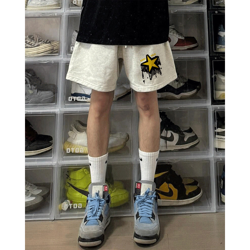 Summer Casual Loose American-Style Trendy Brand Star Letter Print Shorts Men's Basketball Sports Drawstring Quarter Pants