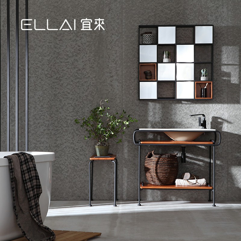 Ellai Bathroom European-style bathroom cabinet Powder room Washbasin cabinet combination Solid wood floor-to-ceiling washbasin LOHAS