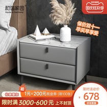 Nordic light luxury Rock board bedside table simple modern bedroom all solid wood free installation simple small net red storage cabinet