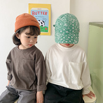 Soft and loose childrens spring clothing bottoming long-sleeved T2022 spring and summer new boys and girls Korean version of the literary T-shirt