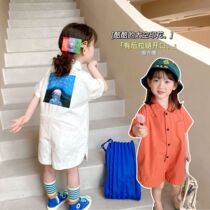 2022 Summer Childrens Clothing Boys and Girls Western Print Jumpsuits Childrens Baby Loose Casual Jumpsuits Trendy