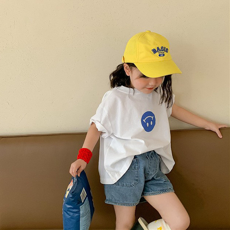 Children's Korean version of the smiling face long-sleeved T-shirt 2022 spring and summer boy baby short-sleeved T girl cartoon all-match bottoming shirt top