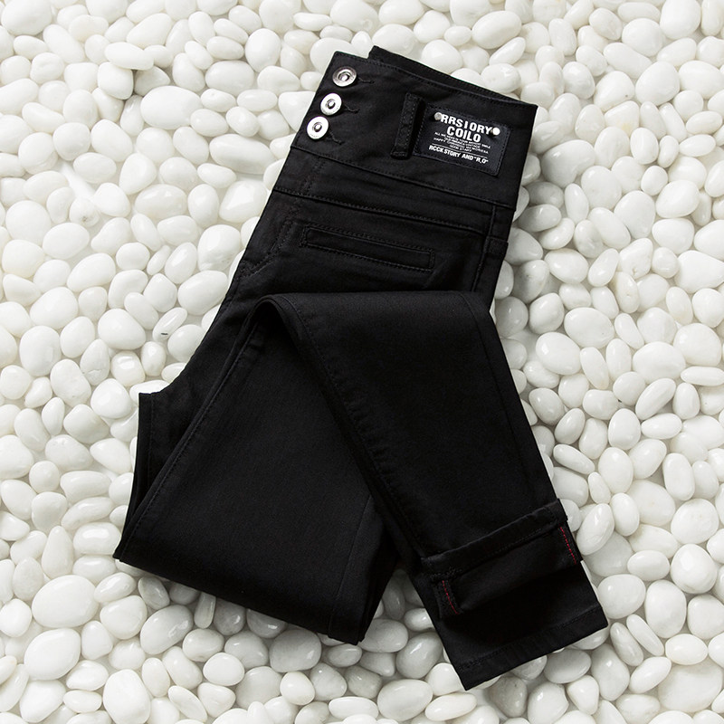2022 Springtime Black High Waist Display Slim Jeans Women's Elastic Tight Outside Wearing Pencil Pants Summer Thin