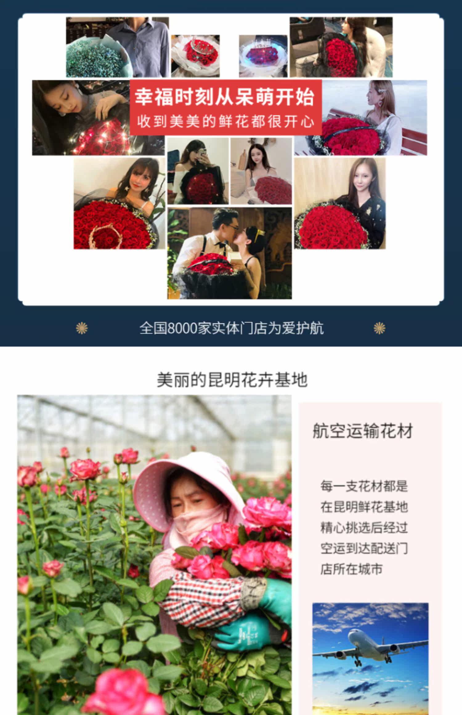 全国99朵红玫瑰花束深圳鲜花速递同城上海广州东莞郑州生日送花店 虎窝淘