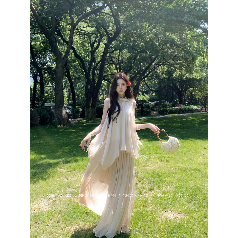 Chic by Siqi “Tulle Suit” Cool and Stylish Design Shirt + High-Waisted Tulle Skirt Two-Piece Set