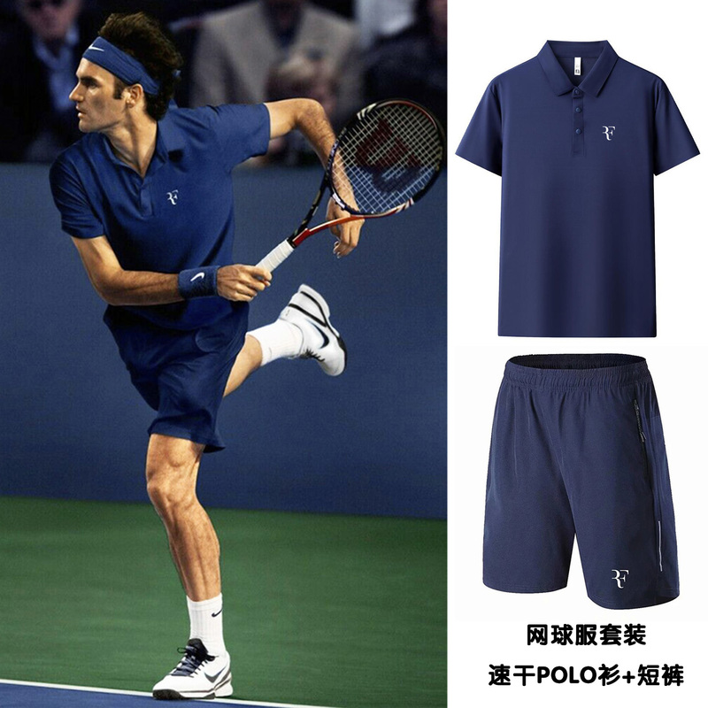 2025 New Federer Tennis Suit Men's Quick-Drying Breathable Polo Shirt Top Casual Sports Tennis Shorts
