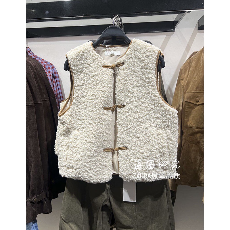 2026 Autumn New Casual Loose Sleeveless Round Neck Napoleon Pocket Fleece Vest for Women 3046802 712