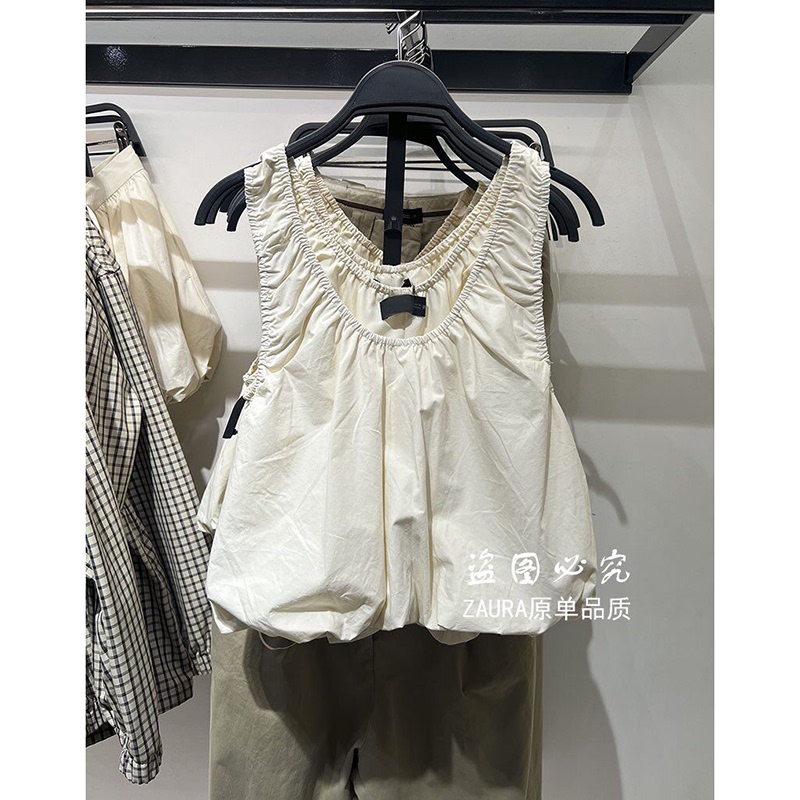 2026 Spring New Fashion Hot Girl Style Loose Round Neck Puffy Hem Short Sleeveless Vest for Women 8372114