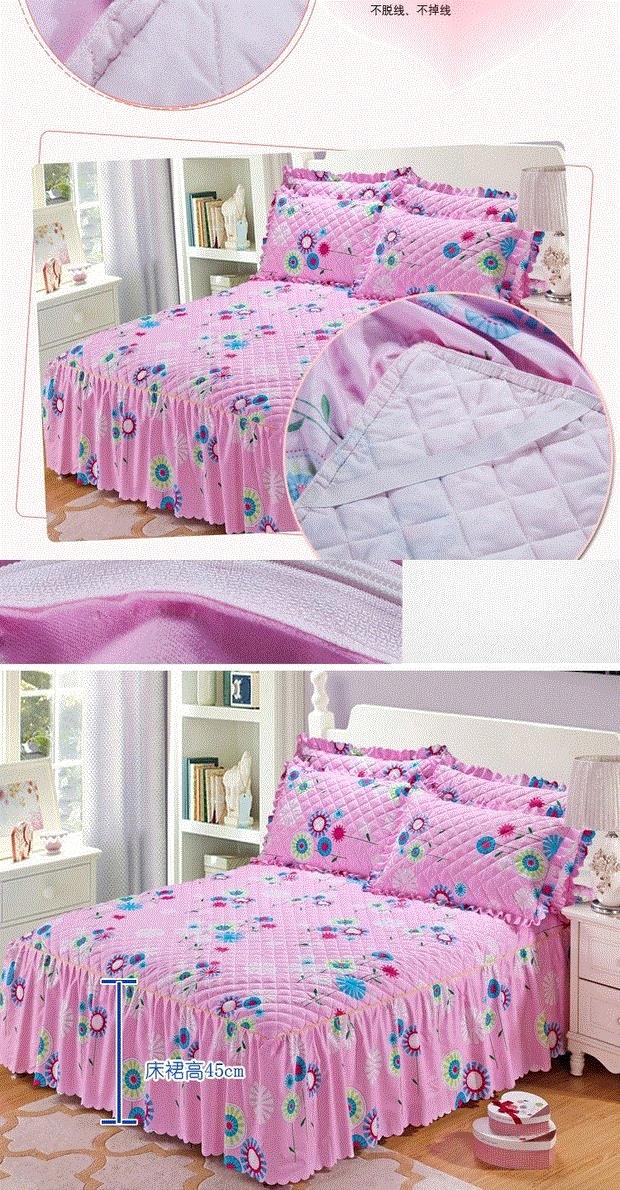Đầm 100% dày, loại váy bông đơn màu cotton cộng với chất liệu cotton chống trượt phủ giường chống bụi 1.8. 	chân váy giường