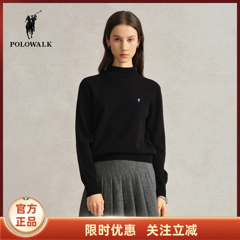 【100% Sheep Wool】Polowalk Women's Wool Sweater Autumn/Winter New Knitted Half-Turtleneck Inner Layer Sweater