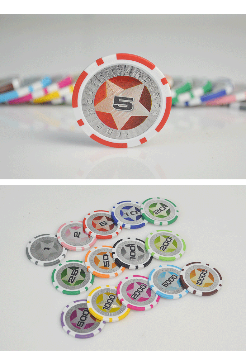 Pentagram ABS Texas Holdem Poker Baccarat Black Jack Blackjack 21 Stud Fried Golden Flower Cow Bull Mahjong Chip Coin - Các lớp học Mạt chược / Cờ vua / giáo dục cờ vua kim loại