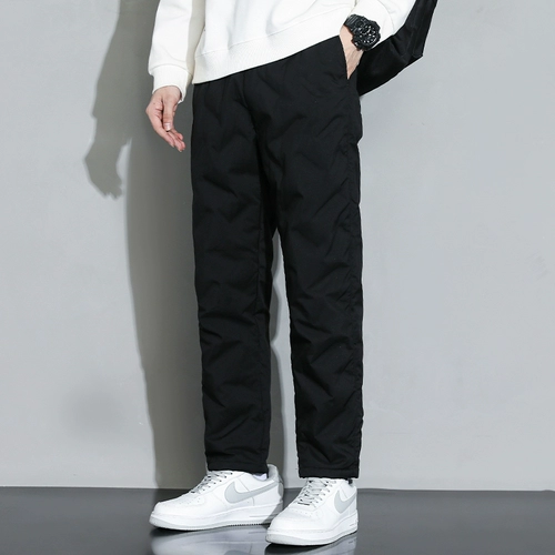 Мужские демисезонные штаны с пухом, утепленный трендовый бархатный комплект, удерживающие тепло повседневные брюки, утиный пух