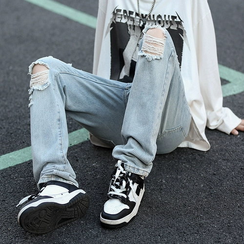 Флисовые демисезонные джинсы с начесом, штаны, свободный прямой крой, оверсайз