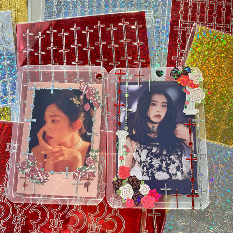 South Korea ins bronzing hot silver chain cross Xingyue Gu card sticker decoration hand account star small card gold