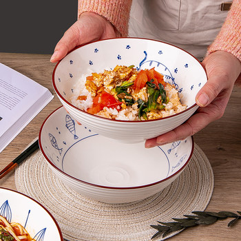 Underglaze Large Bowl for Home Use 2024 New Model Conical Bowl Ceramic Tableware Instant Noodle Bowl Large Soup Bowl Noodle Bowl