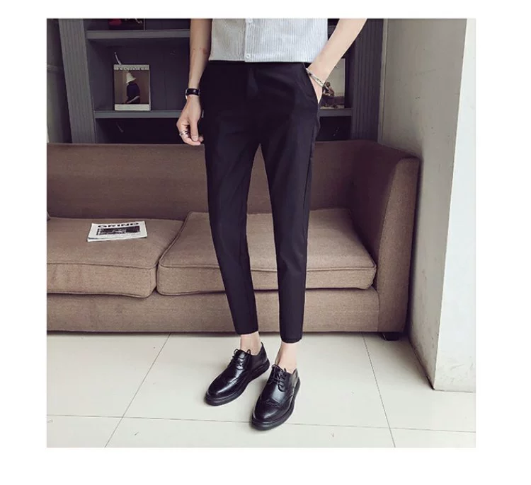 Mùa thu đông cộng với quần nhung Phiên bản Hàn Quốc của xu hướng quần chín nam phù hợp với quần âu Quần lửng ống rộng 9 điểm chân quần