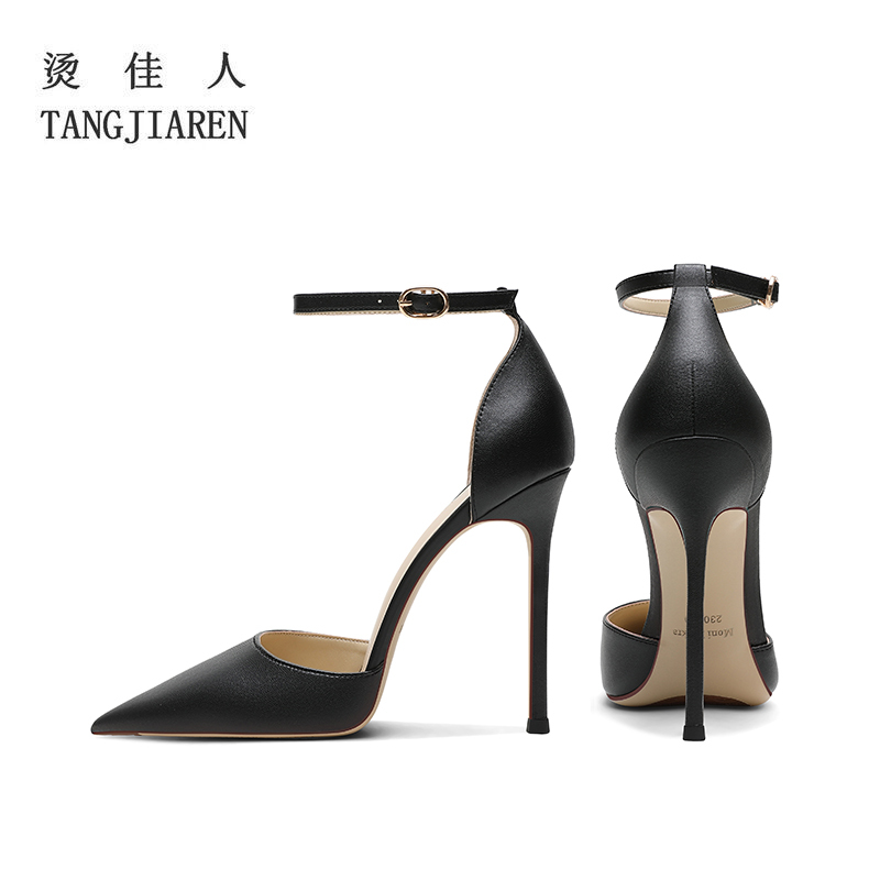 2025 Summer New Style Black High-Heeled Shoes for Women, Stiletto Heels, Sexy Hollow Single Shoes, Fashionable Closed-Toe Sandals