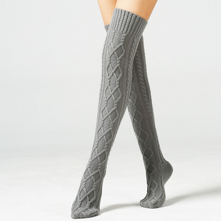 18 Amazon Knitted Over-The-Knee Footless Leg Warmers Indoor Home Socks Knit Warm Knee Pads Double Diamond Pattern Floor Socks