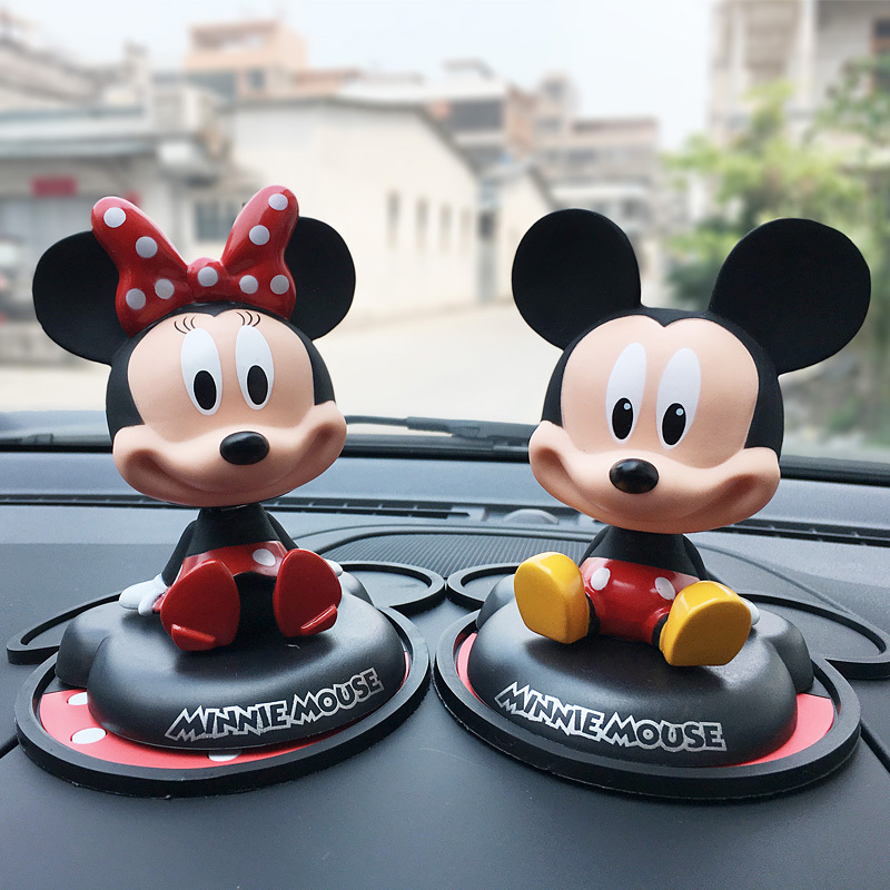Ins Car Ornaments Creative Disney Mickey Mouse Car-Mounted Bobblehead Doll Cute Cartoon Car Interior Decorations