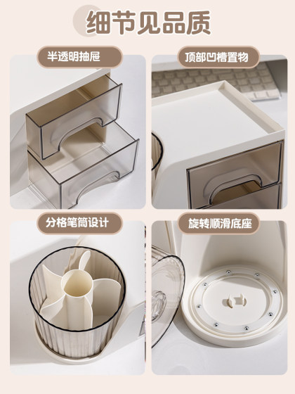 旋转笔筒收纳盒轻奢高级感学生桌面多功能大容量办公室好物儿童男孩女孩书桌一体可爱文具置物架笔桶360°