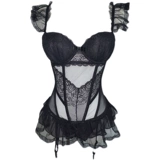 Черное кружевное сексуальное нижнее белье, бюстгальтер пуш-ап со стальными косточками, боди, корсет