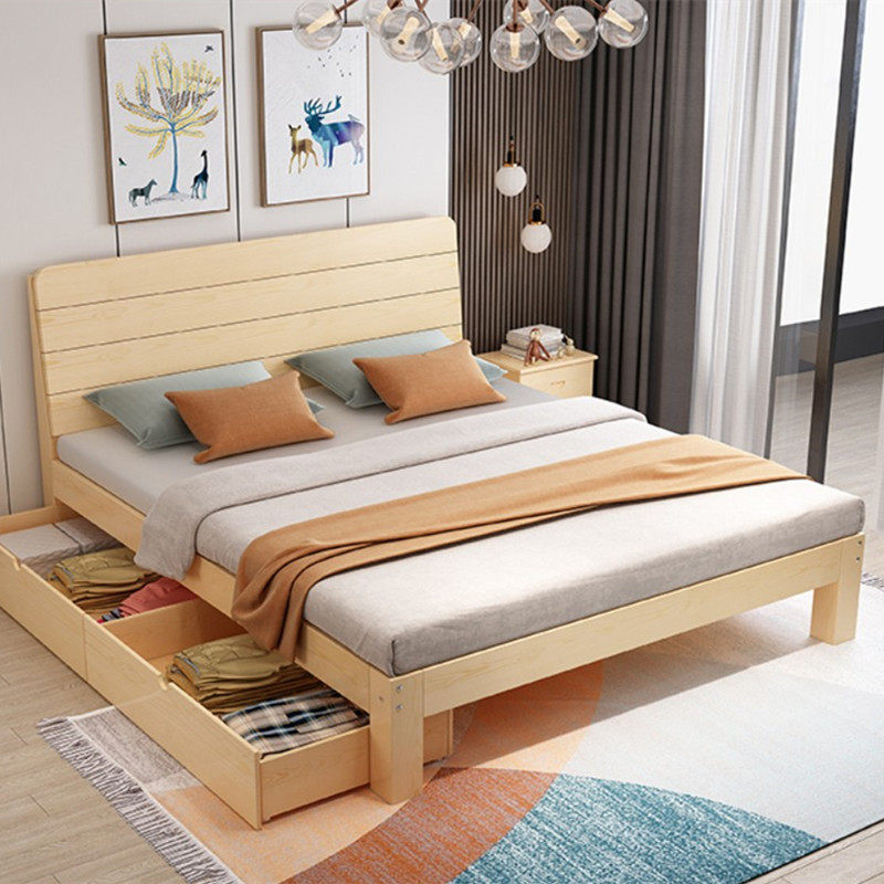 1 m 5 bed solid wood bed one metre eight double economy thickened Nordic 1 8 m double bed master bedroom with modern simplicity about 2 m