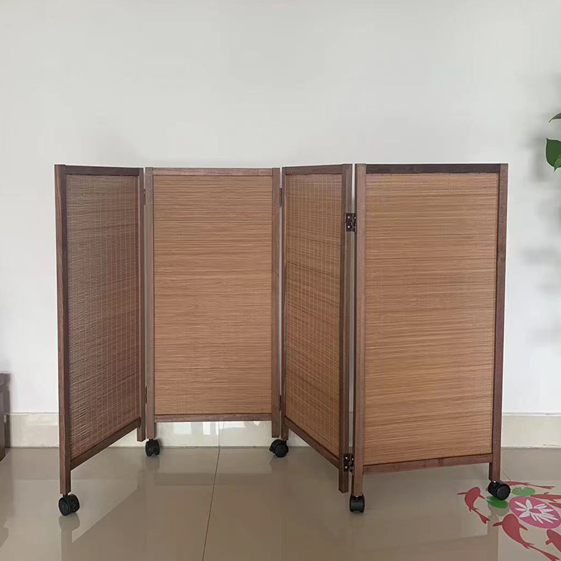 Bamboo Vintage Small Screen with Wheels, Movable, Special for Kindergarten, Pet Fence, Play Area Divider, Foldable