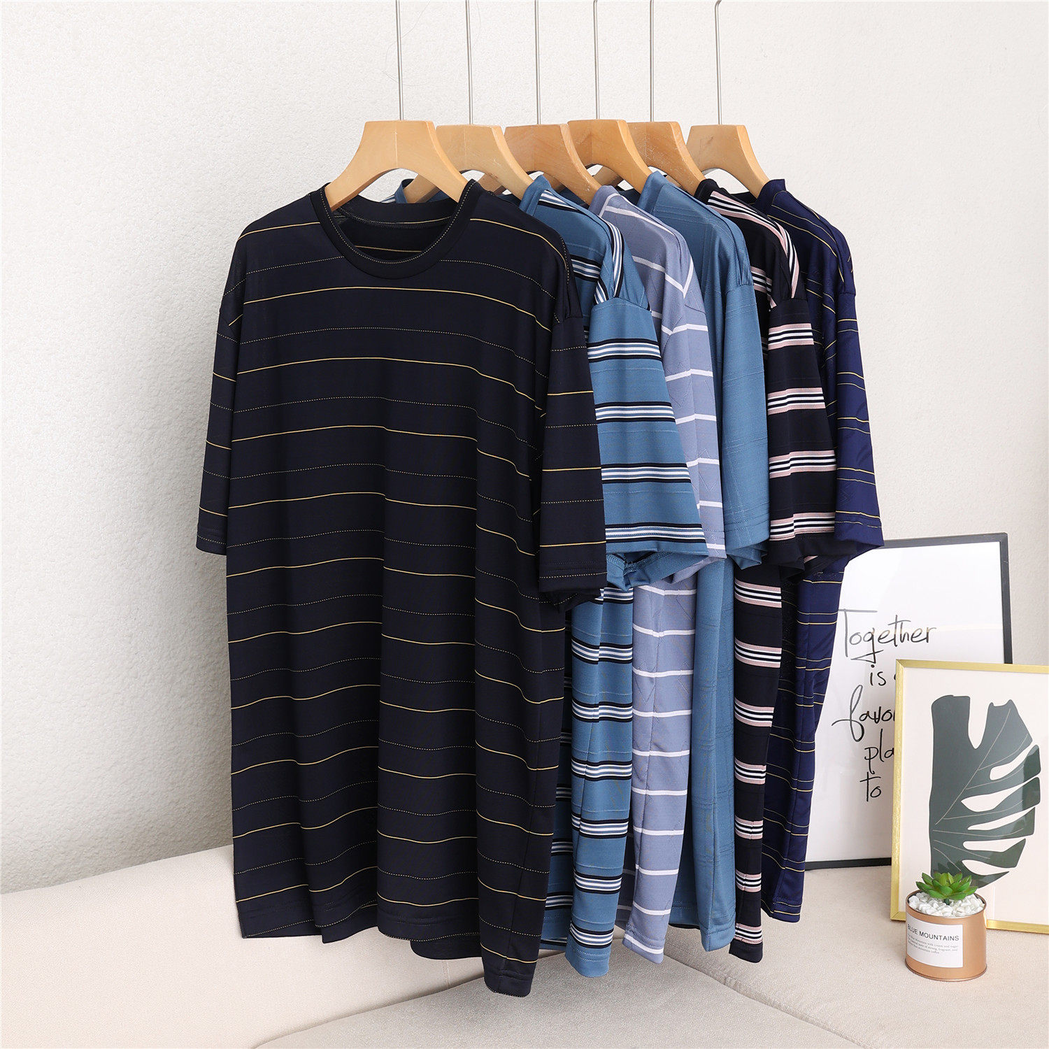 Men's Home Casual large knitted silk crew neck short sleeve top Summer cool breathable Mulberry silk T-shirt