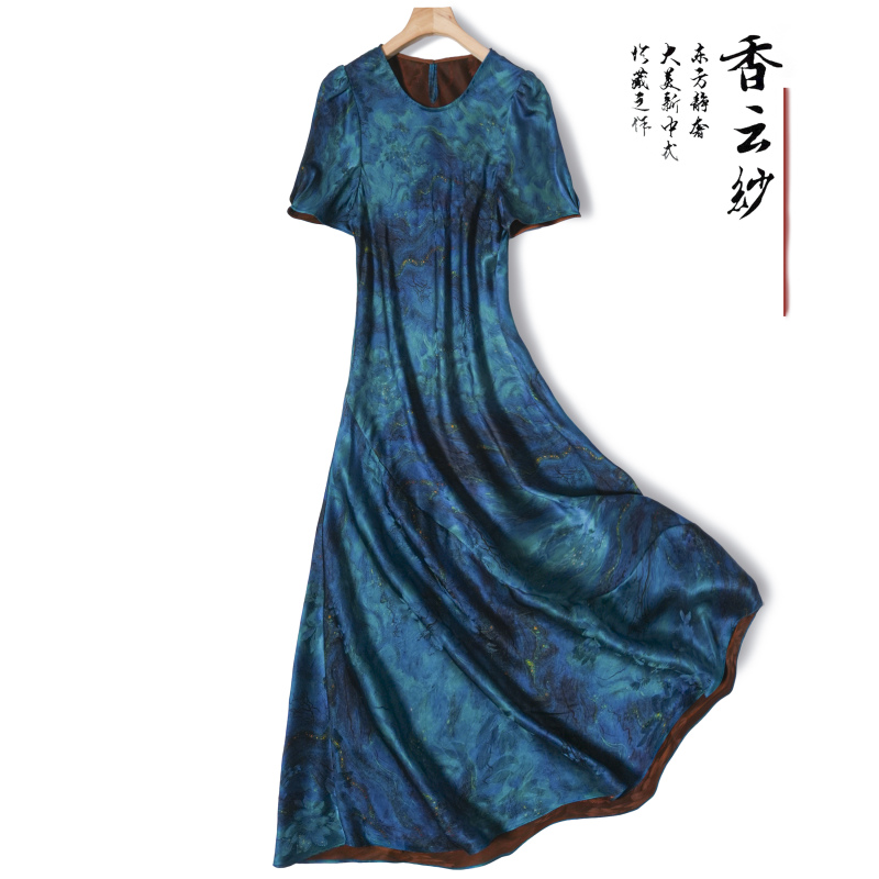 A Visual Feast! Blue Tear-Drop Floral Cloud Gauze Three-Dimensional Bias-Cut French Silk Dress, Fashionable and Slim-Fitting Long Dress A Visual Feast! Blue Tear-Drop Floral Cloud Gauze Three-Dimensional Bias-Cut French Silk Dress, Fashionable and Slim-Fitting Long Dress
