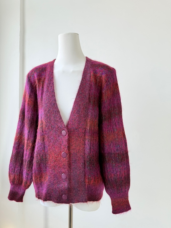 Vintage Sweater Japanese Neon Gradient Color V-Neck Mohair Cardigan Jacket Showa Style