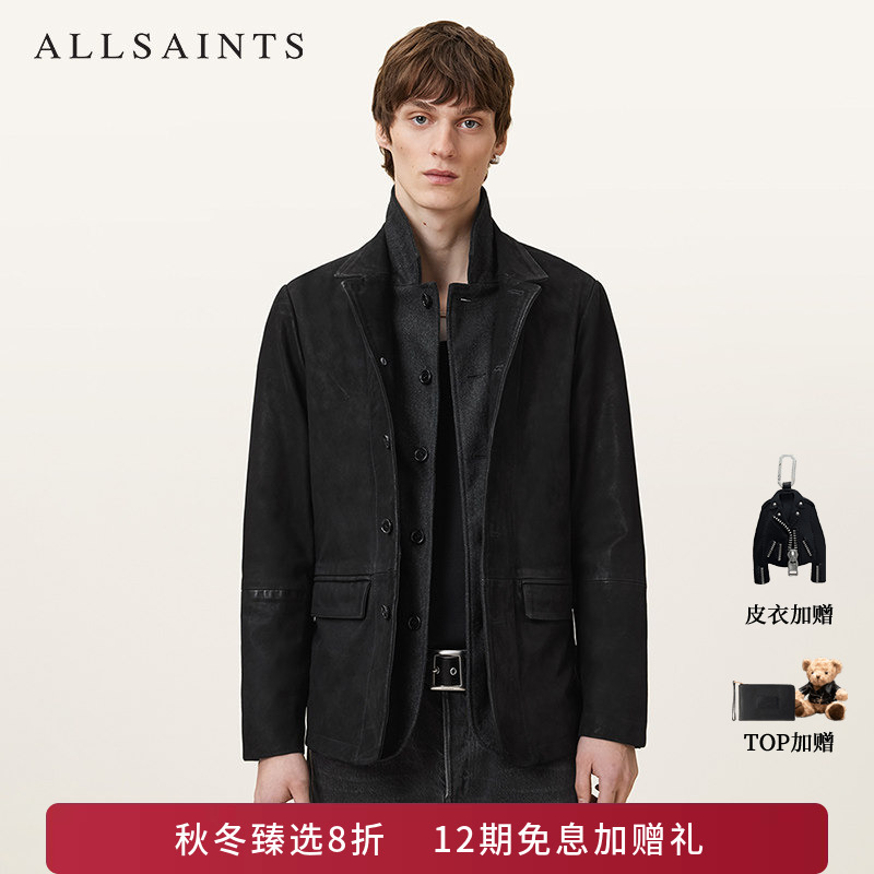 Celebrity-Inspired Allsaints Men's Slim-Fit Leather Suit Jacket Survey Vintage Genuine Leather Coat for Autumn and Winter